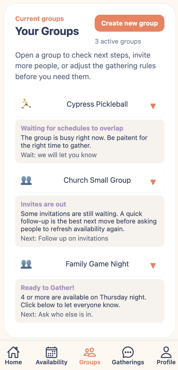 GatherIRL app home screen